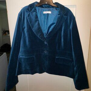 New York & Company – Jewel-Toned Blue Velvet Single-Breasted Blazer (Size 18)